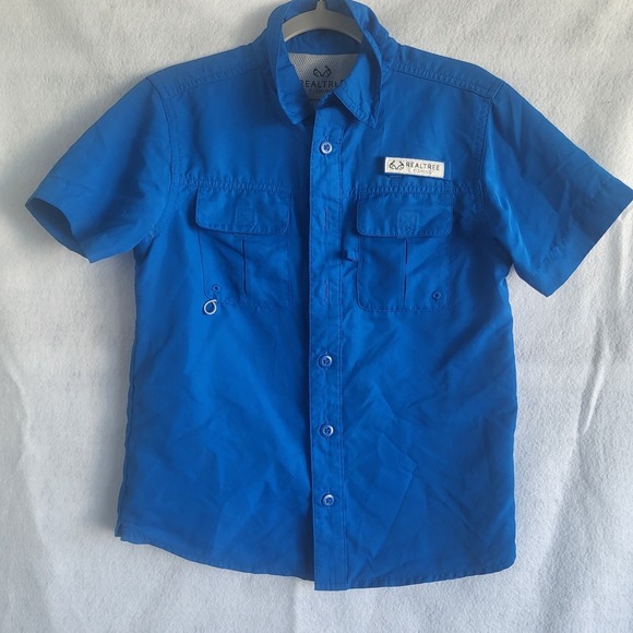 Realtree Boys Lapis Blue Vented Cape Back Short Sleeve Fishing Guide Shirt - Picture 1 of 14
